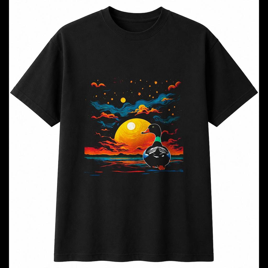Mallard Psychedelic Bird Mens T-Shirt Black 100% Cotton Nature Printed
