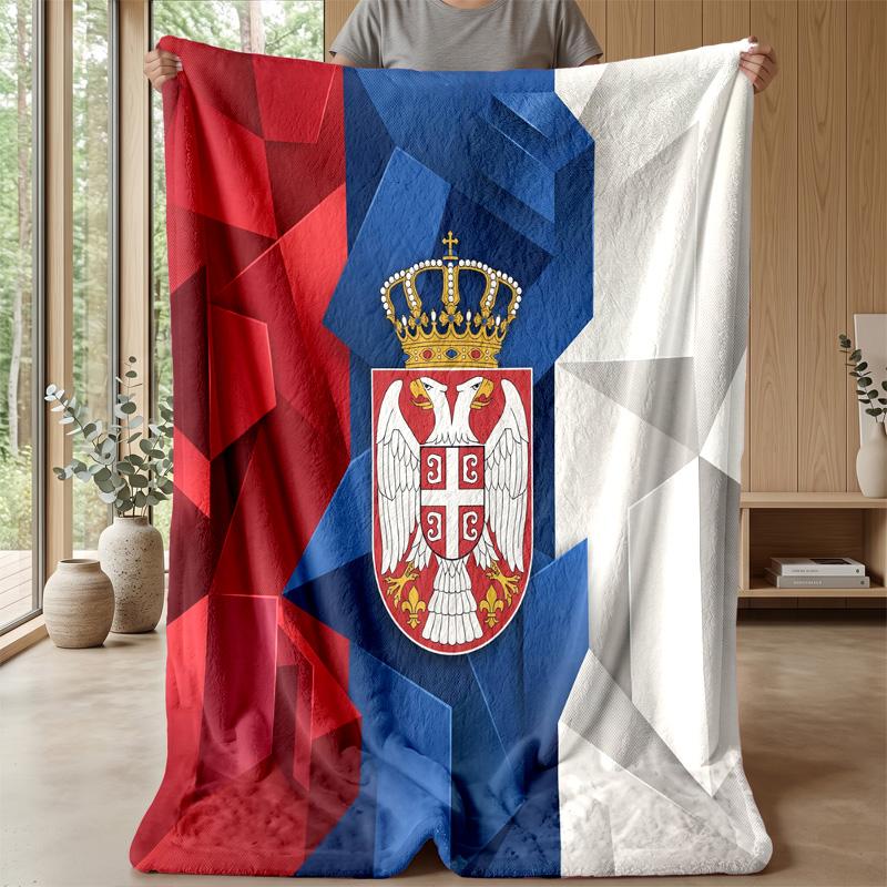 Serbia Printed Flannel Blanket Skin Friendly Warm Decorative Throw for Indoor Couch Bed Daily Use