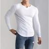 Autumn and Winter Men's V-neck T-shirt Solid Color Casual Sports Fashion Long-sleeved Slim Top