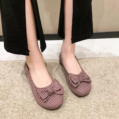 Женская мода клетчатый узор слипоны бант галстук плоские туфли женские легкие удобные туфли обувь для женщин