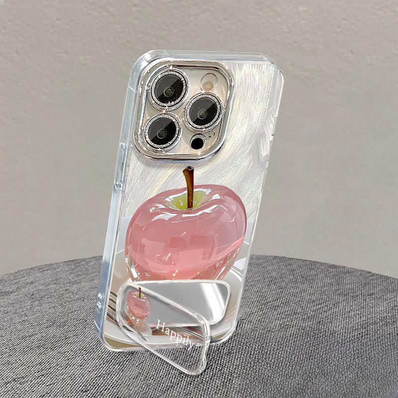 Хрустальная подставка-зеркало в виде яблока, подходит для чехла мобильного телефона Apple 13, Huawei Mate60pro, пряжа «перо», 15 всесторонняя 14/11