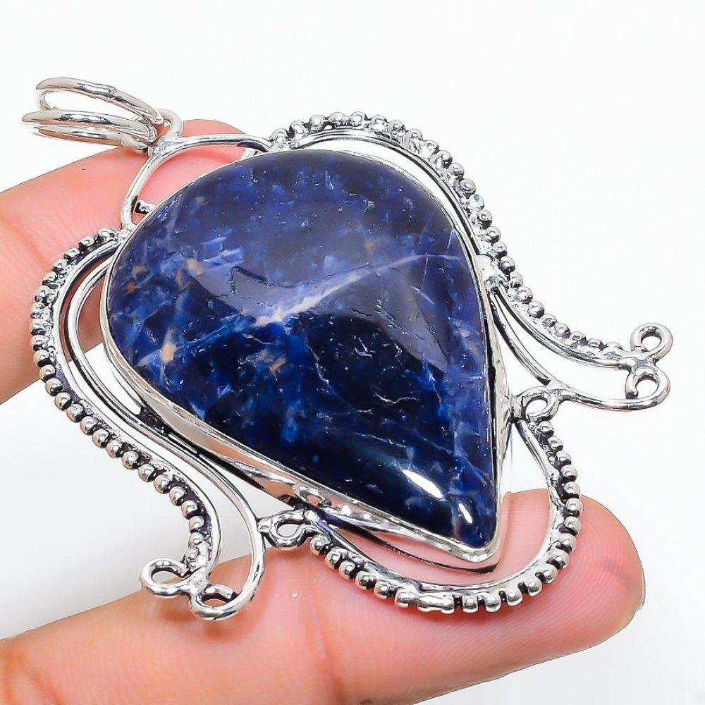 Sodalite Gemstone Handmade 925 Sterling Silver Jewelry Pendant 2.99" P4c70