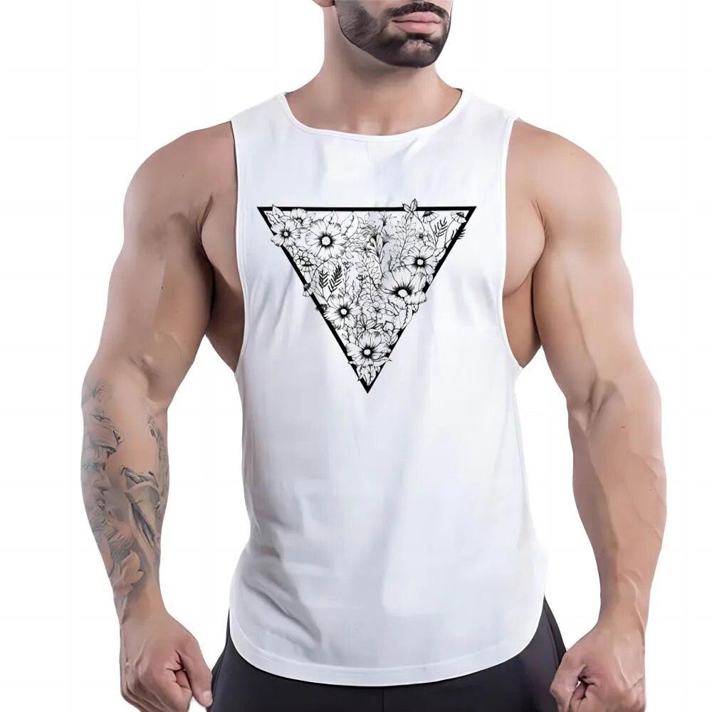 Summer Adult Men'S Fitness Outdoor Crew-Neck Vest Creative Triangle Pattern 2d Print Breathable Stylish Sleeveless Shirt