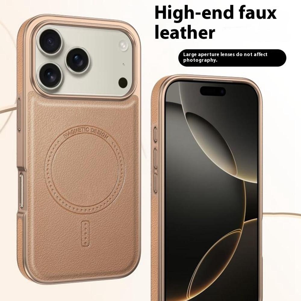 Для iPhone 17 Pro Max Магнитный чехол Гальванизированный край PU+TPU+PC Чехол для телефона