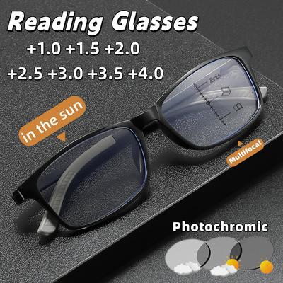 Очки для чтения с мультифокальными фотохромными линзами высокой четкости TR90 Сверхлегкие с защитой от синего света для пресбиопии +1.0 До +4.0