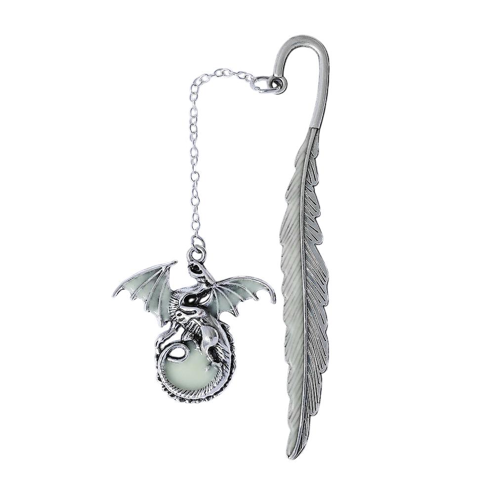 Vintage Feather Dragon Metal Bookmarks Unique Luminous Dragon Pendant Charms for Book Lovers Cool Bookmark Gifts School Supplies