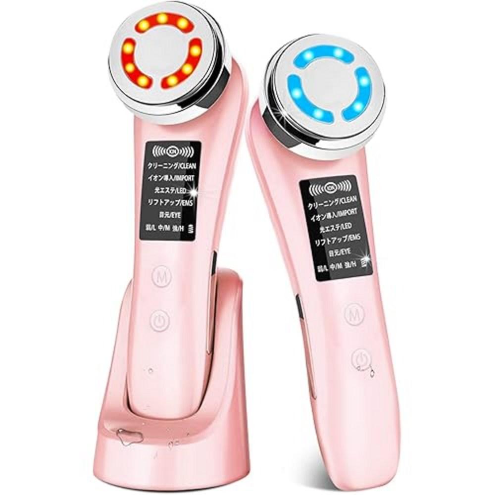 Facial Device EMS Hot and Cold Facial Device 1 Unit 8 Ultrasonic Facial Device Thermal Care LED Light EMS Ion Introduction Teeth, Pink