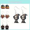 Halloween Themed Earrings Featuring Each Cat Demon Pumpkin And Skull Pattern For Festival Accessory