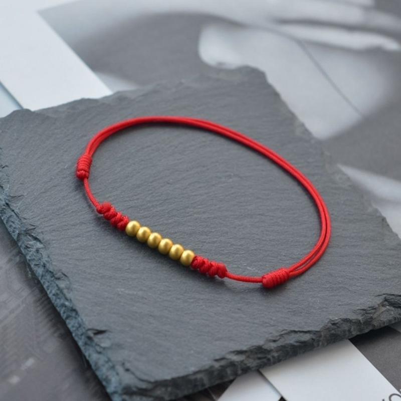 Красная веревка с матовыми золотыми бусинами, пара красных веревок, животных, год, счастливая бусина, винтажный браслет, подарок на День святого Валентина