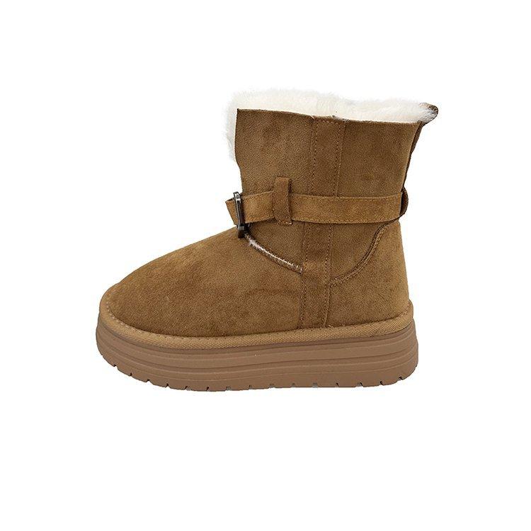 Кожаные зимние детские сноубутсы на толстой подошве с увеличением высоты, утепленные и утолщенные для сохранения тепла, новая популярная хлопковая обувь для улицы 2025