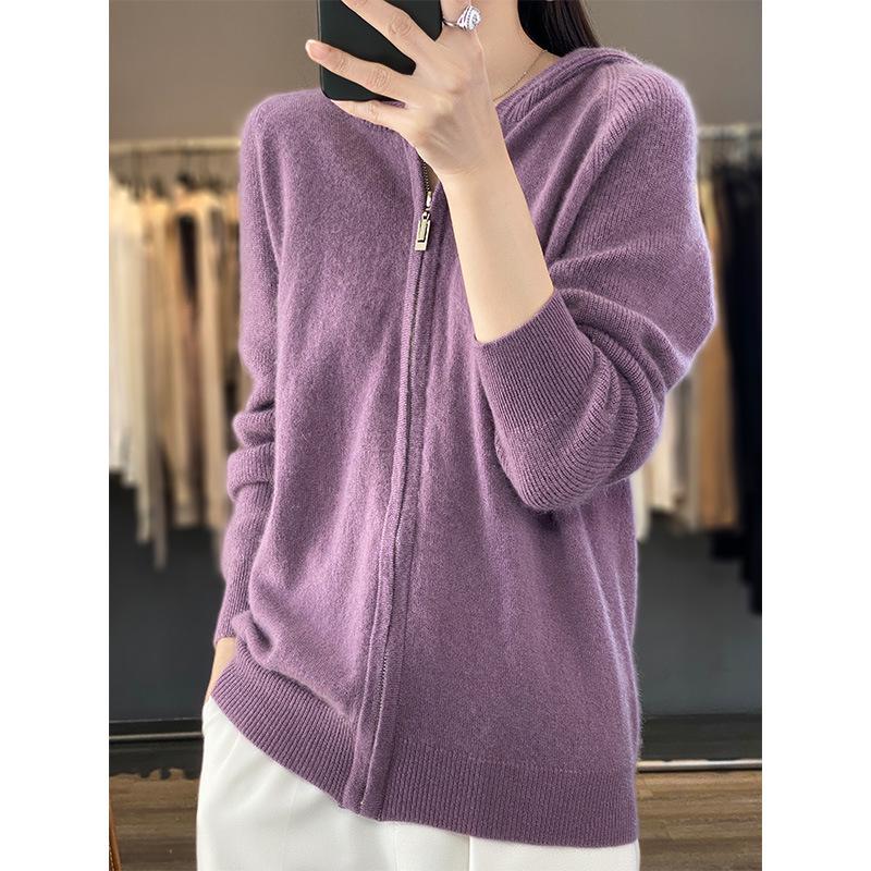 2023 Women's Hooded Wool Knit Cardigan - Fashionable, Loose-Fit, Autumn Style Sweater