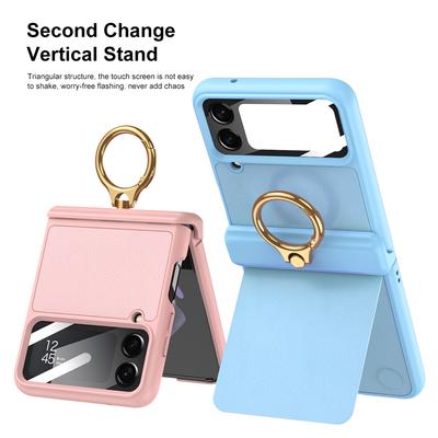 Для Samsung Galaxy Z Flip 4 Чехол Ультратонкий простой кожаный магнитный шарнир Держатель для кольца на палец Кронштейн Зеркальная пленка Противоударный чехол