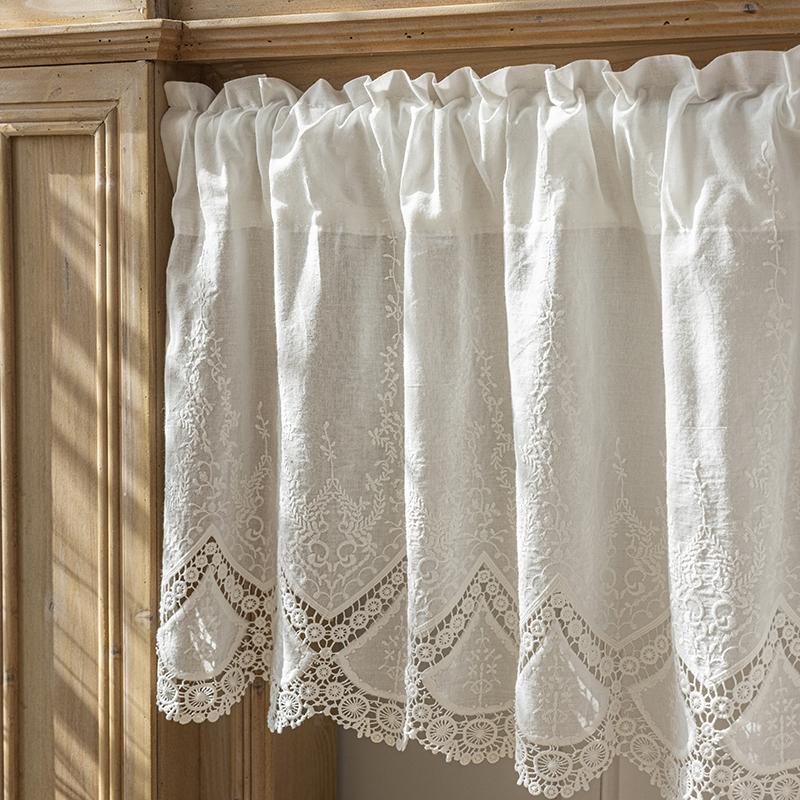100% хлопок винтажная вышитая ткань затемняющие короткие шторы кухня спальня ванная комната шкаф домашний декор штанга карман кафе
