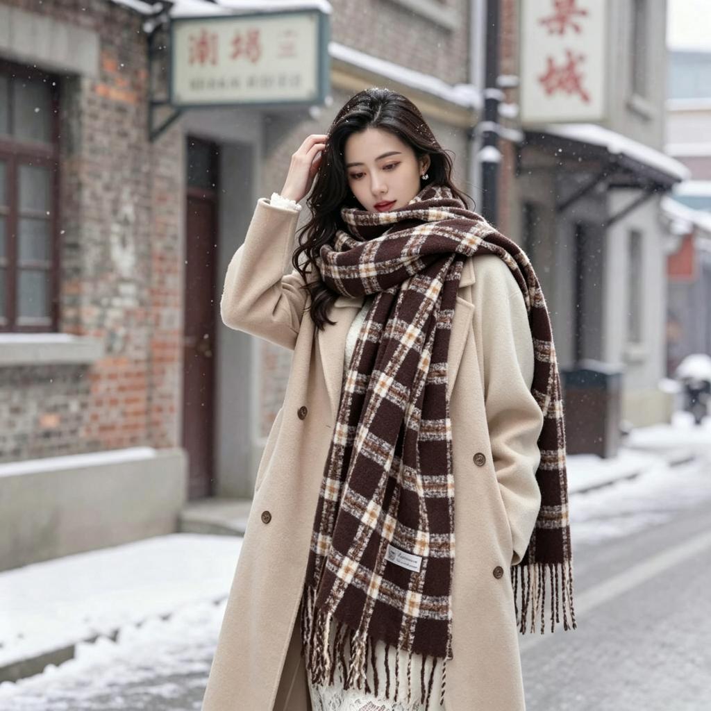 Harbin Tourism Blue Scarf Women's Autumn and Winter Atmosphere Advanced Warm Equipment Northeast Wear Scarf
