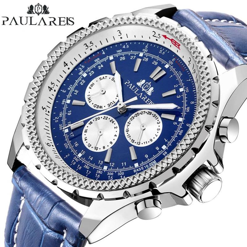 Paulareis Fully Automatic Mechanical Multifunctional Luminous Men's Watch Copper Belt Leather Automatic Watch