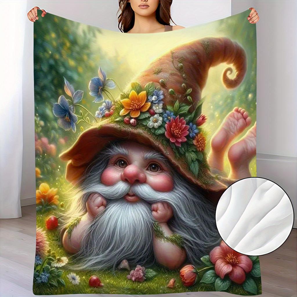Magical Flower Hat Gnome Pattern Flannel Small Throw Blanket, a Soft and Warm Blanket Suitable for Sofas, Home Leisure, Air Conditioning, Naps, Office