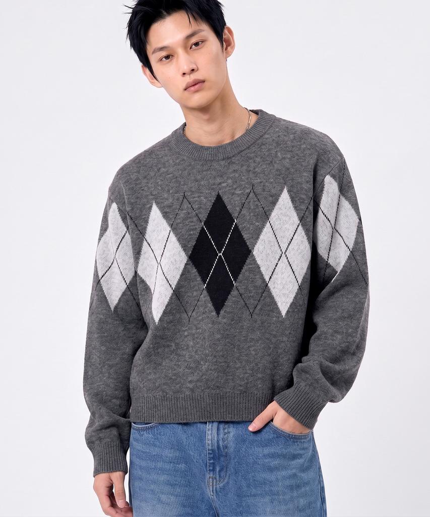 UNDEROFF Argyle Crop Knit Grey