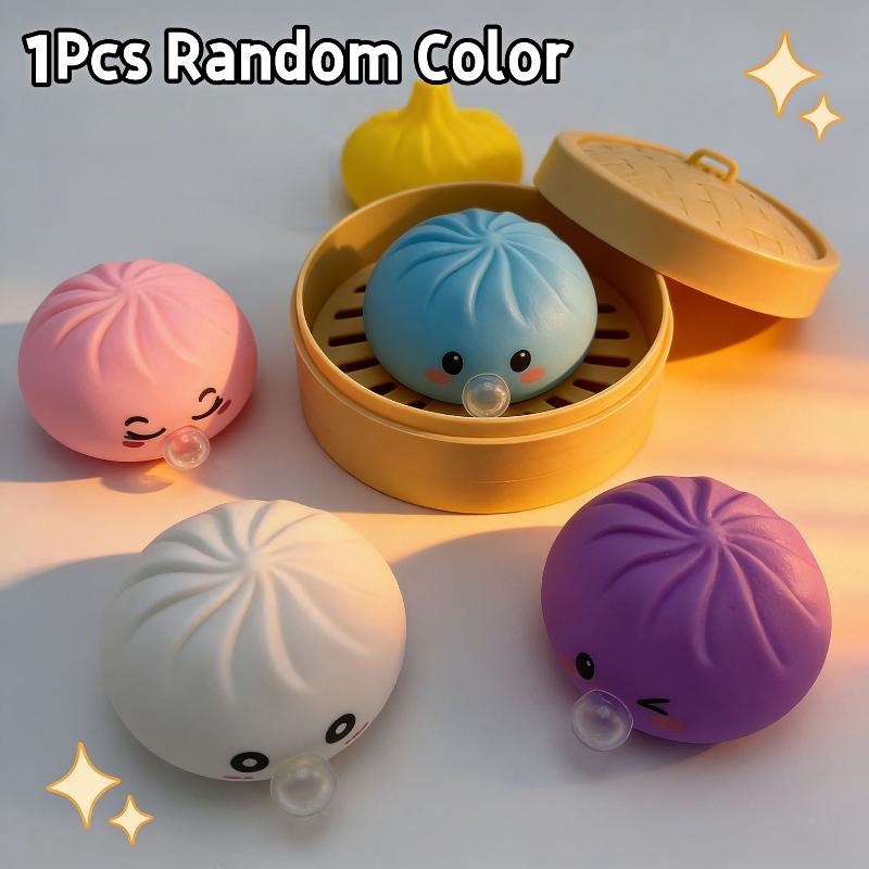 Colorful Stress Relief Squeeze Bubble Bun Toy With Steamer 1Pcs For Adult Relaxation