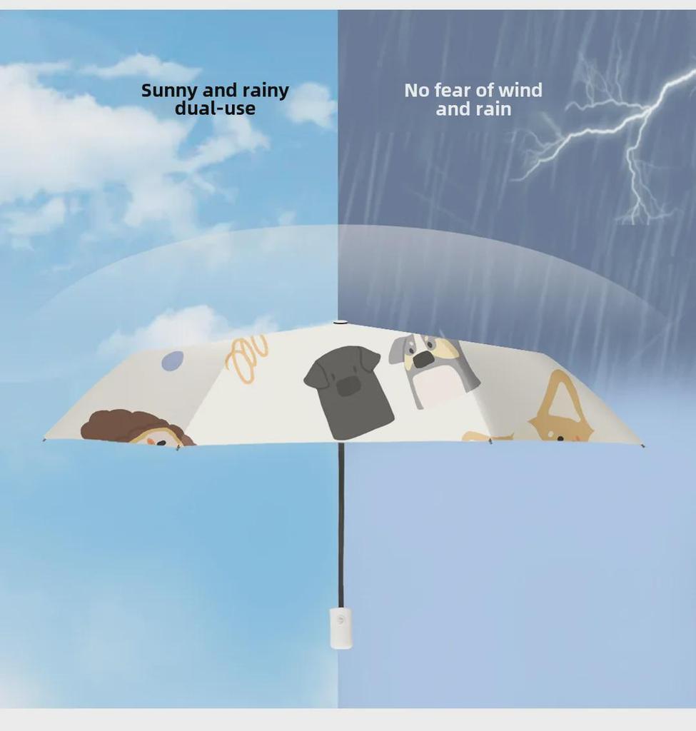 Милый щенок, автоматический женский зонт двойного назначения от солнца и дождя - защита от ультрафиолета, легкий и портативный
