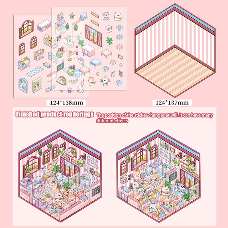 1 набор мультяшных ресторанных миниатюрных сцен для пекарни, 3D-наклеек для ландшафтного дизайна, визуальные трехмерные наклейки для укладки