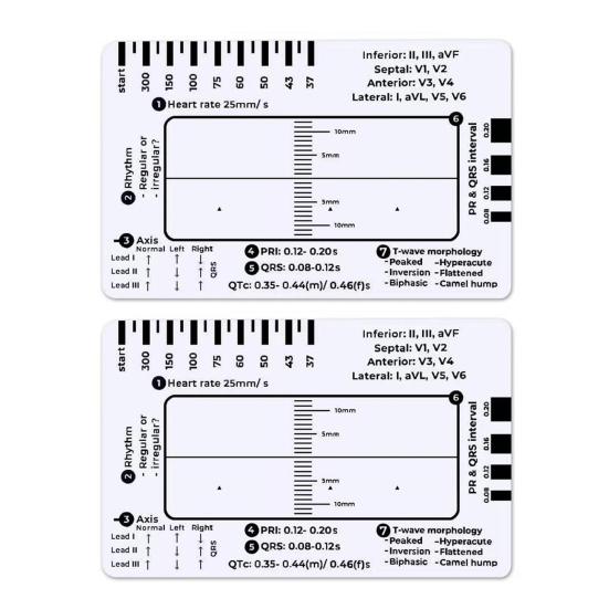Прозрачная 7-ступенчатая линейка, измерительный инструмент, компактный дизайн, портативный карманный справочник для интерпретации ЭКГ, инструмент для оценки