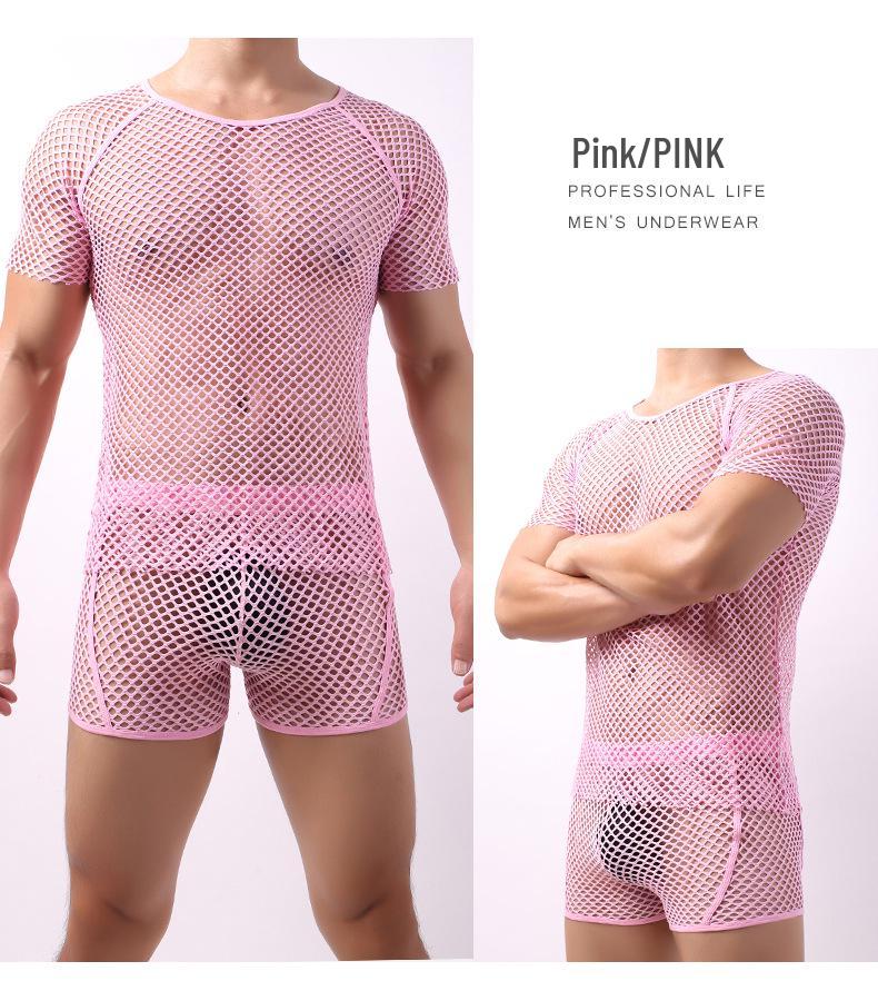 Мужская прозрачная сетчатая футболка - Соблазнительный дизайн с вырезами