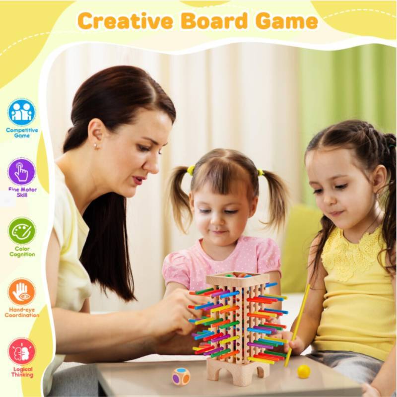 Wooden Montessori Puzzle Board Game With 42 Colorful Sticks For Kids Educational Play