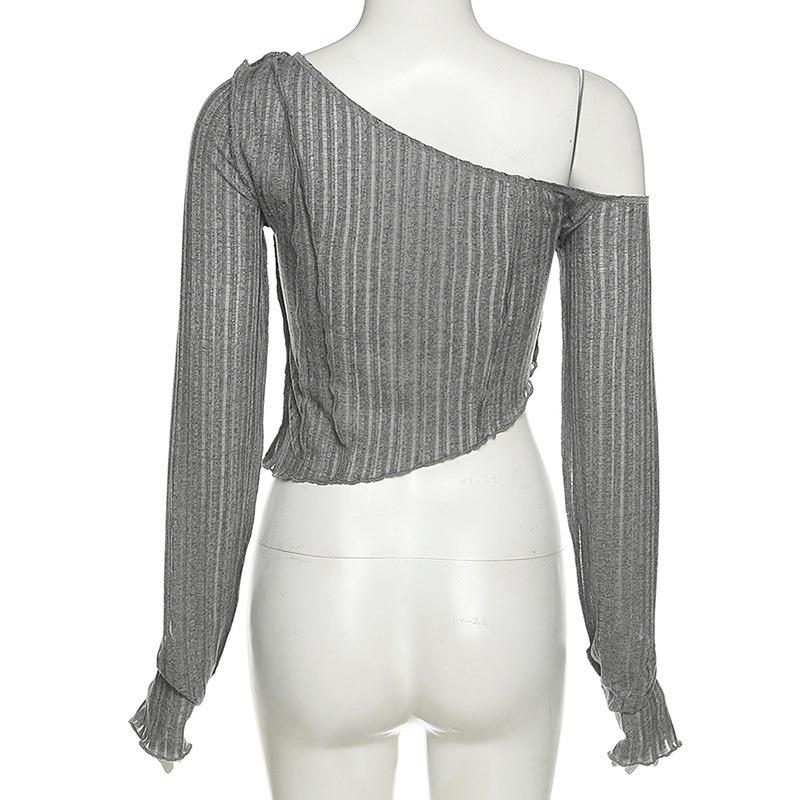 Женская футболка с отделкой на одно плечо, приталенная рубашка с длинным рукавом