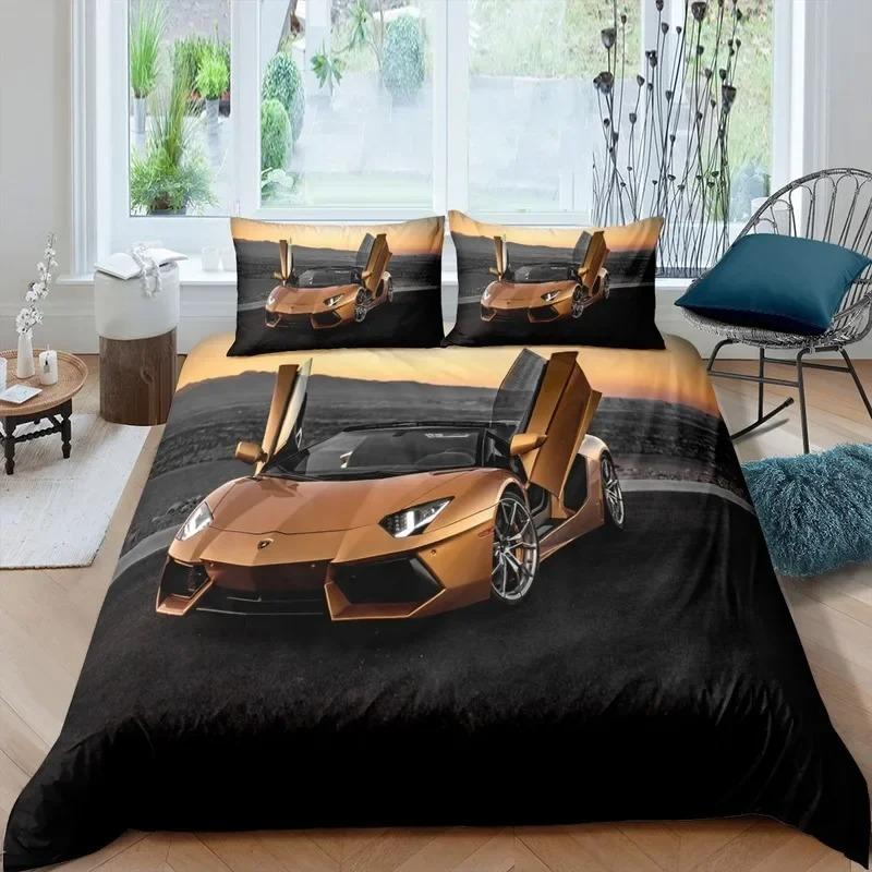 3D Print Racing Car Bedding Set Soft Comforter Cover With 1/2pcs Pillow Shams For Kids Adults Microfiber Racing Car Quilt Cover
