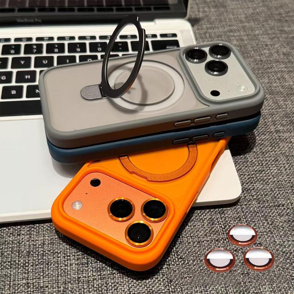 For Matte Metal Ring Stand Case for For Iphone 17 Air 16 1 14 Plus 13 12 11 Pro Max Lens Protect Magnetic Translucent Cover