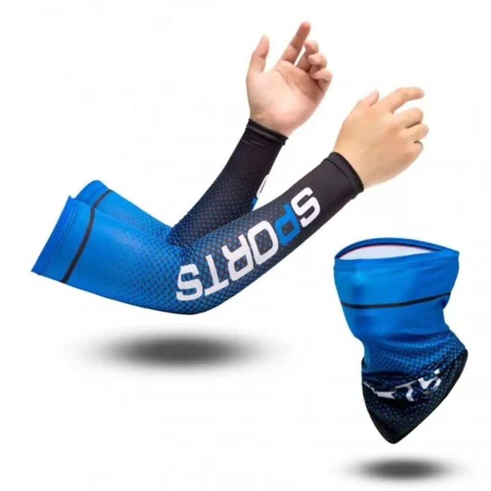 Long Arm Sleeve and Mask Suit Sunscreen Hand Protector Cover Breathable Ice Silk Sleeves Men