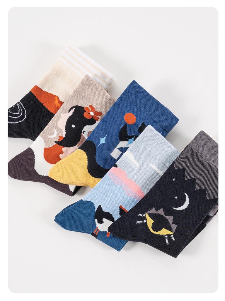 Мужские носки с ручной росписью с пейзажем - Модные, Дышащие, Влагоотводящие, Хлопковые до середины икры для весны/осени