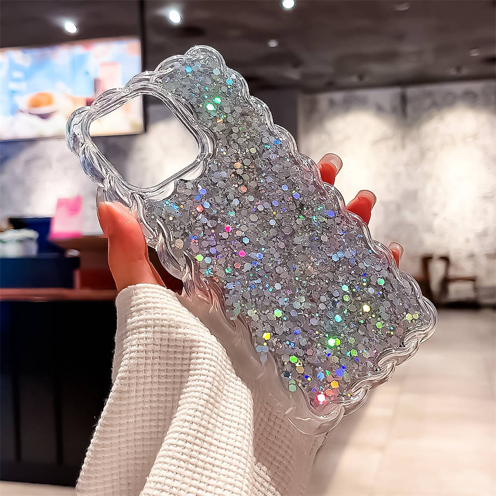 Luxury Shining Glitter Sequins Phone Case For Iphone 14 13 12 11 Pro Max 14 Plus 14pro Max Shockproof Wavy Bumper Silicone Cover