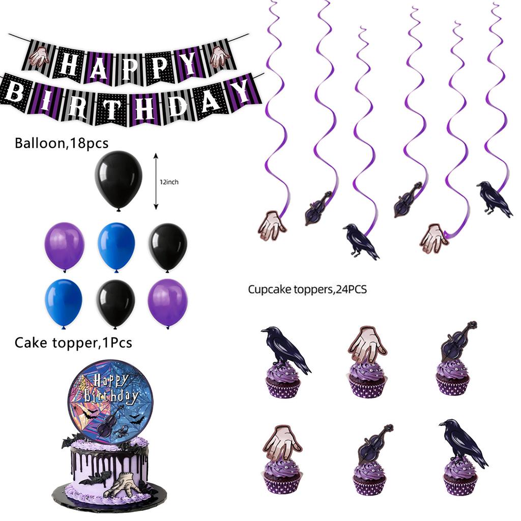 Wednesday Themed Party Supplies Birthday Decorations Wednesday Tableware Party Atmosphere Arrangement Banner Props