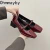 New Spring Thick Heel Women Mary Jane Shoes Fashion Shallow Square Toe Ladies Elegant Wedding Party Pumps