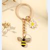 Lovely Cartoon Bee Key Holder Gold Color Zinc Alloy Bee with Daisy Keychains Present for Student Teacher