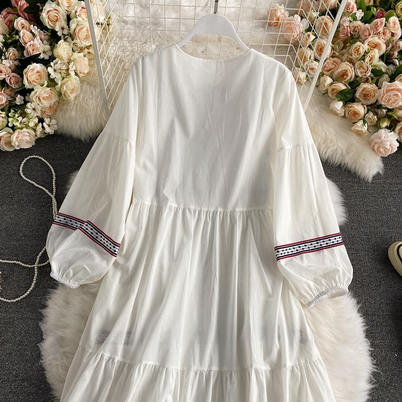RUGOD Путешествие отпуск ретро этническая вышивка v-образным вырезом с кисточками на шнуровке платье с длинными рукавами модное темпераментное длинное платье