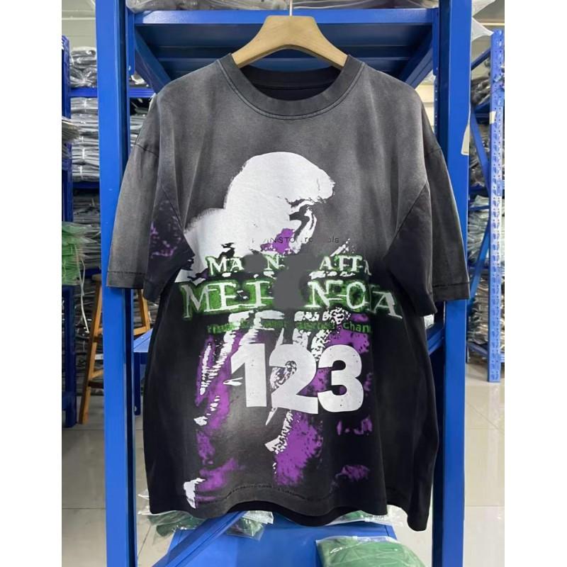 Vintage Washed Cotton Long Sleeve Tee With Bold Letter Print Loose Fit Crewneck Men