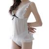 Babydoll Sexy Lingerie Floral Embroidered Lace Slip Ribbon Sexy Underwear Shorts Camisole Nightgown 20710B White L [Loradouphi] Women's See-through