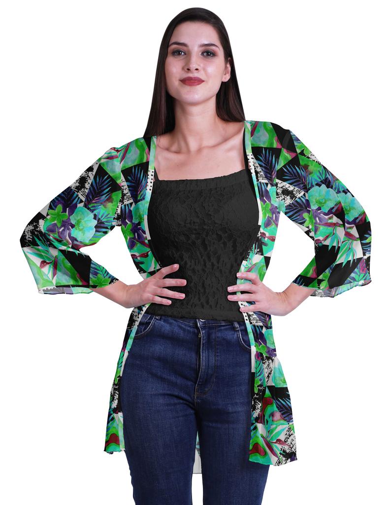 Moomaya Printed Georgette Beach Clothes For Women Short Shrug Cover Up