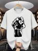 Clenched Fist Black Sketch Mens Tee Minimal Muscle Symbol Retro Casual Street Short Sleeve Shirt