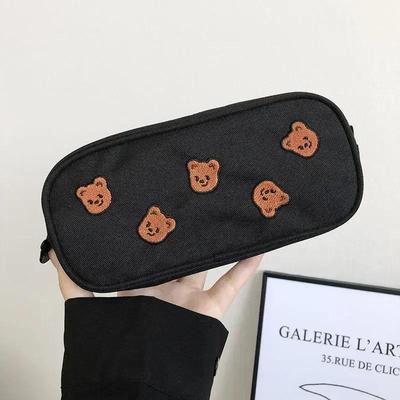 Kawaii Bear вышитый холщовый пенал детский подарочный пакет офисные школьные принадлежности большая вместительная сумка для хранения канцелярских принадлежностей на столе