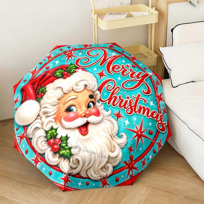 Christmas gifts, bells, Santa Claus, snowman, Christmas tree umbrella, home essential, wrought iron tri-fold portable all-season outdoor umbrella H76