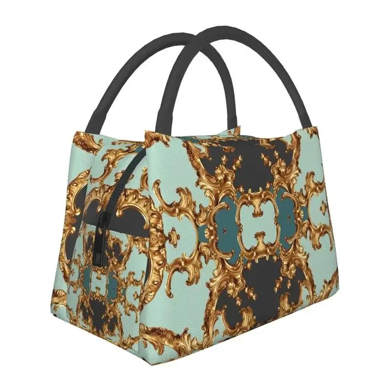 Золотой барокко элегантный изолированный ланч-бокс для женщин герметичный геометрический узор термохолодильник для пляжа кемпинга путешествия
