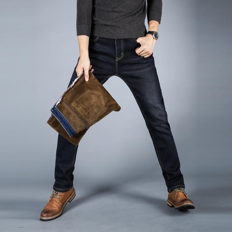 Winter Padded Thickened Elastic Men's Jeans Men's Straight Loose Winter Warm Denim Long Men's Trousers Tide