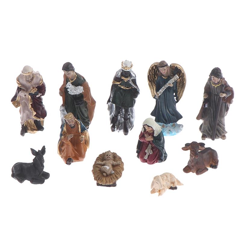 11pcs/set Statue Nativity Scene Set Christmas Crib Figurines Small Jesus Manger Miniatures Ornament Church Catholic Home Decors