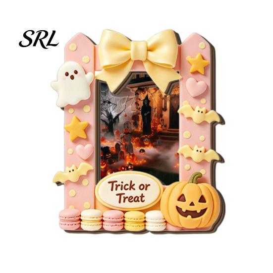 Kitchen Refrigerator Magnets Halloween Photo Frame Magnet, Ghost Pumpkin Magnetic Picture Fridge Frames Holder, Wooden Decorative for Holiday