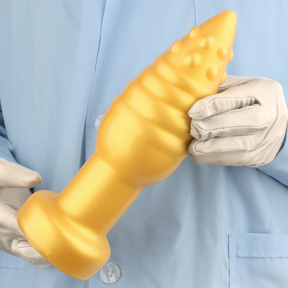 Очень большой мягкий золотой силиконовый конический анальный штекер с присоской для фистинга, дилдо, расширитель, игрушка, большой пенис