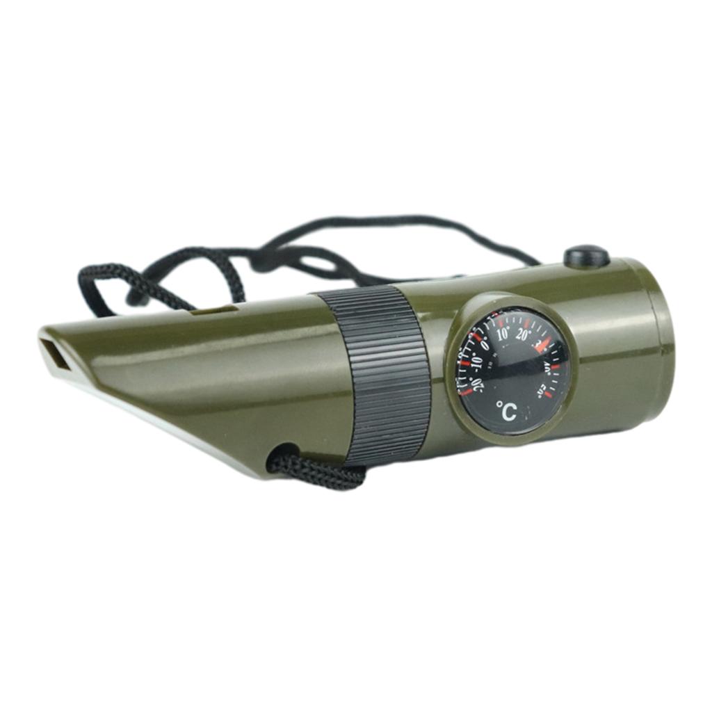 Whistle with Compass Magnifier LED Flashlight Thermometer for Survival, Multifunctional 7 In 1 Outdoor Camping Hiking