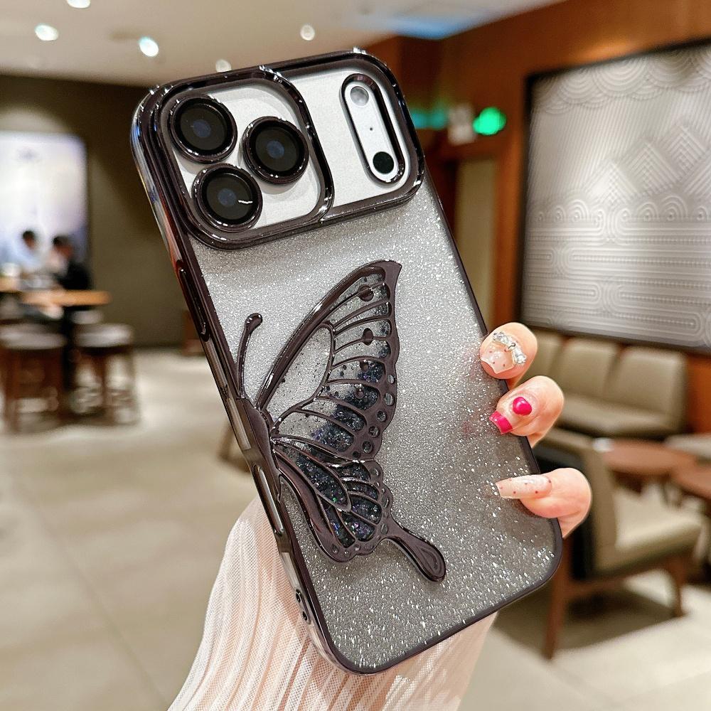 Flowing Sand Butterfly Glitter Phone Case For For Iphone 17 Pro 16 1 Plus 14 13 12 ProMax Plating Gradient Quicksand Cover